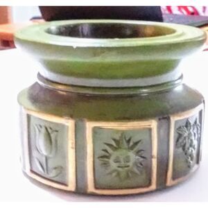 Vintage Japan Candle Holder Embossed Avocado Green MCM BOHO